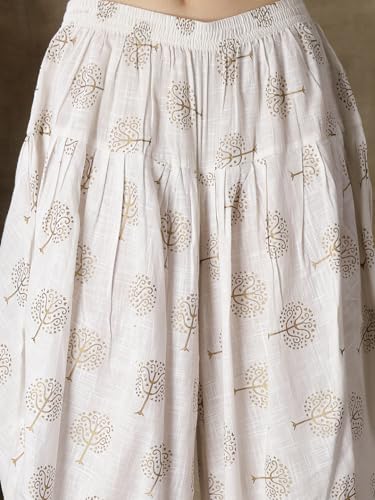 Image of Stylum Women's Printed & Embroidered Rayon A-Line Kurti With Dhoti Pant
