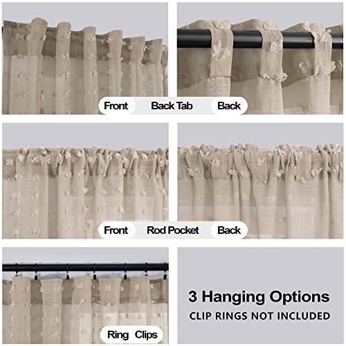 Koufall Taupe Small Window Curtain For Bathroom,Boho Pom Pom Textured Earthy Neutral Semi Sheer Short Curtains For Kitchen,52 By 45 Inch Length #TOP2