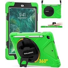 BRAECN Case for iPad 6th/5th Generation 9.7 inch 2018/2017, Protective Heavy Duty Shockproof Cover for Kids/Adults, Pencil Holder & 360 Rotating Hand Strap/Stand & Detachable Shoulder Strap, Green