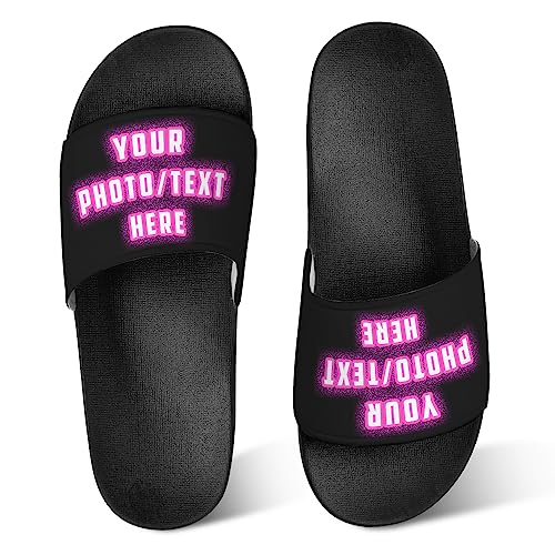 Custom Slides Flora Sandals Customized Shower Slippers for Women Men, Personalized Slip-On Flip Flops with Photo Name Design, Indoor Outdoor Shoes Comfortable Casual Beach Sandal for Anniversary