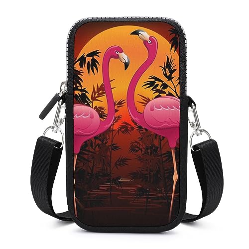 Sac bandoulière téléphone portable pochette flamant rose femme 17cm