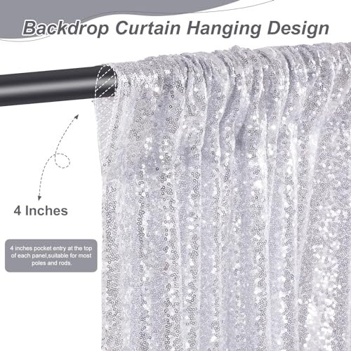 Image of Silver Sequin Backdrop Curtains-6 Panels 2FTx8FT Silver Backdrop for Valentines Day, Glitter Party Decorations Background Drapes for Wedding Birthday Anniversary Graduation Photo Booth Decor