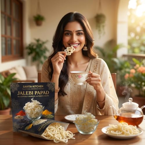 Image of Savita Kitchen Jalebi Papad, 600g | Traditional Sun-Dried Rice Papad | Crispy Bihari Style Namkeen Snack | Ready-to-Fry, No Preservatives, Vegan