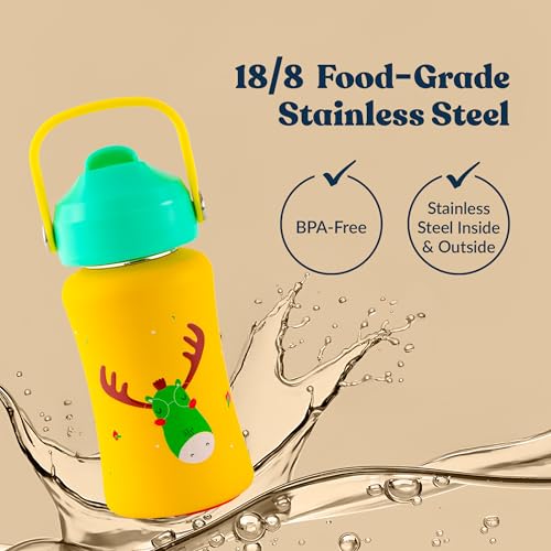 Image of rabitat Steel Play 3.0 Water Bottle for School Kids 450ml, 1+1 Year Brand Warranty | Steel Water Bottle | Steel Bottles | BPA-Free Leak-Proof, Flip-Lock Sipper, EasyCarry Handle Coolest Kid Ever