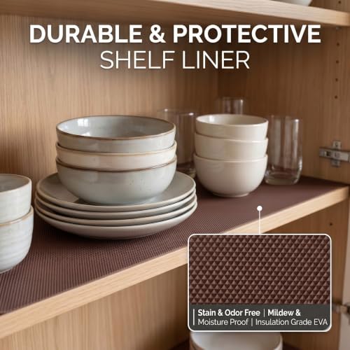 Image of EASYHOME Multipurpose EVA Anti-Slip Mat (45cm x 3 Meter, Brown) - Waterproof, Washable Shelf Liner Roll Sheet for Kitchen, Bathroom, Drawers, Cabinets, Fridge & Table Mat