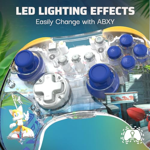 Image of PDP REALMz Wireless Nintendo Switch Pro Controller, Customizable LED, 40 Hour Rechargeable Battery Power, 30 Foot Connection, Licensed by Nintendo and SEGA: Sonic Superstars (Tails Seaside Hill Zone)