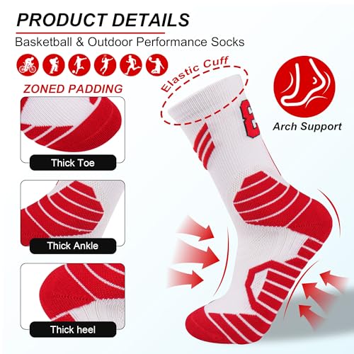 Basketball Socks for Boys Girls 8-14 Years, Arch Support Breathable Sports Crew Socks for Kids Training & Games​​2