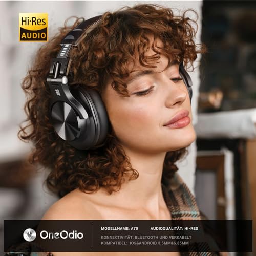 OneOdio Bluetooth Kopfhörer Over Ear Schwarz - Kabellos, HiFi Stereo für Studio & DJ - 72 Std. Batterietime
