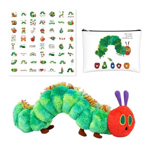 OhebEsx Die Kleine Raupe Nimmersatt Set, Kuscheltier, Aufbewahrungstasche Und 55 Sticker, Nimmersatt Kuscheltier Aus Weichem Plüsch, Raupe Spielzeug Für Kinder Ab 1 Jahr