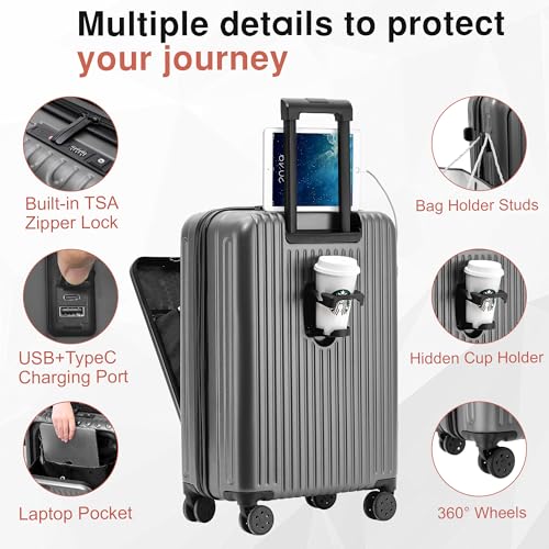 Carry On Luggage 22x14x9 Airline Approved, 20 Inch Hard Shell Carry On Luggage, Suitcase Carry-on Small Siutcase with Wheels (Grey, 1PC)3