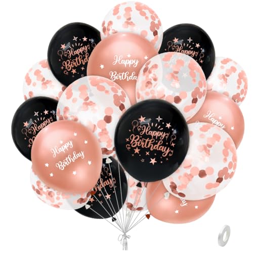 Frauen Mädchen Geburtstag Luftballons Schwarz Rose Gold Geburtstag Party Luftballons Deko Mädchen Happy Birthday Luftballons 12 Zoll 12 Pack und 8 Pack Rose Gold Konfetti Ballons