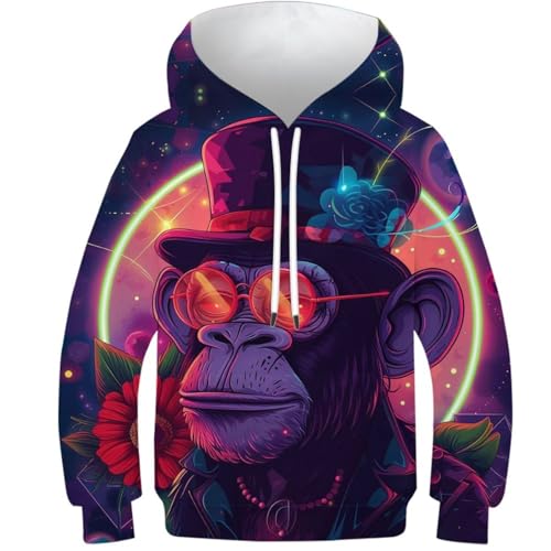 JIEJIAN Ape Sudaderas con Capucha para Niños Y Niñas, Jersey Divertido En 3D, Sudaderas Divertidas, Sudaderas De Manga Larga con Capucha Y Bolsillo 8-10Y