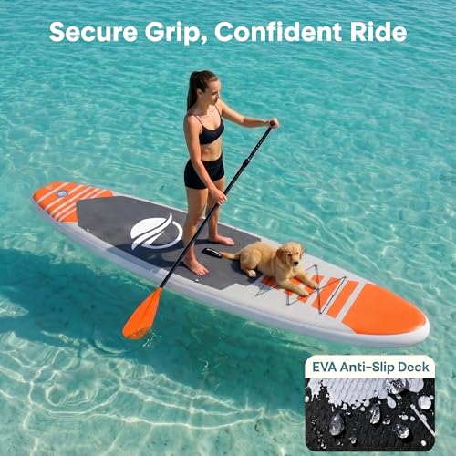 Image of SereneLife 10'6 inch Inflatable Stand Up Paddle Board with Premium SUP Accessories - 32 inch Wide Stable Design with Non-Slip EVA Deck Pad, for Youth and Adults, 350 lbs. Capacity