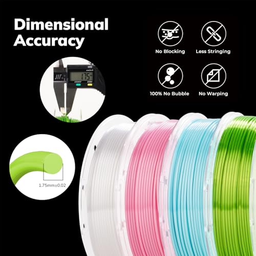 Image of AMOLEN PLA 3D Printer Filament,PLA Filament 1.75mm,Silk Filament Bundle,White,Sakura Pink,Neon Green,Baby Blue, 3D Printing Filament Bundle, 200gX 4 Spools