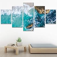 SIGNWIN 5 Panel Canvas Wall Art Aerial Beach Beach Coastal Cool Minimalism Multicolor Photography Relax/Calm for Home Decorations Ready to Hang - 60