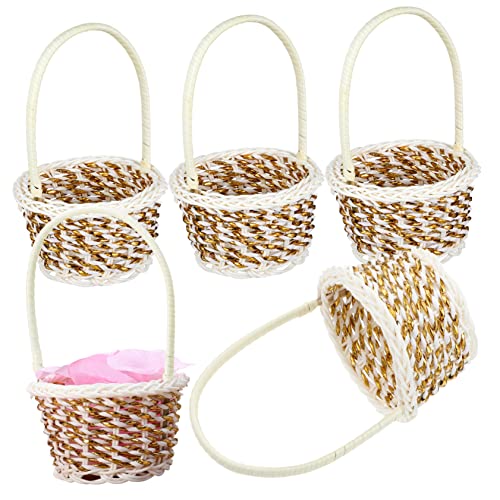 Hemobllo 5Pcs Rustic Flower Girl with Handle Natural Woven for Weddings Chic Decorative Storage DIY Design Versatile Use Home Decor