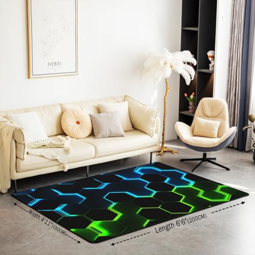 Tapete decorativo geométrico azul y verde 150x200 cm miniatura 2