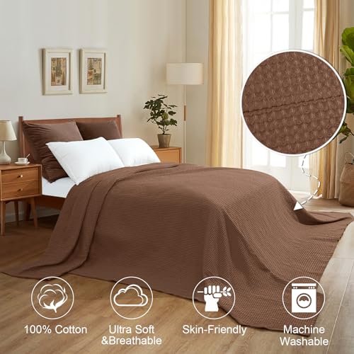 Image of PHF Pre-Washed Cotton Waffle Weave Family Blanket,Oversized King Size 120 inchx 120 inch-Snag Proof Lightweight Breathable, 10'x 10' Huge Extra Large Big-Elegant Aesthetic Home Decoration Gift,Cappuccino
