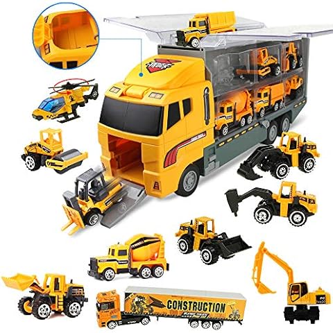 Coolplay Construction Vehicles Kids Truck Toy Transport Diggers and Dumpers Car Set with 11 Little Cars and 1 Large Carrier Truck for Toddlers Kids Children Boys and Girls Cover