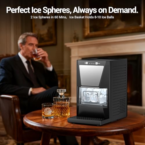 Image of 2'' Clear Ice Ball Maker Machine Countertop, 2pcs Ice Spheres in 40-60mins, Self-Cleaning, Clear Sphere Ice Maker for Whiskey, Bourbon & Cocktails