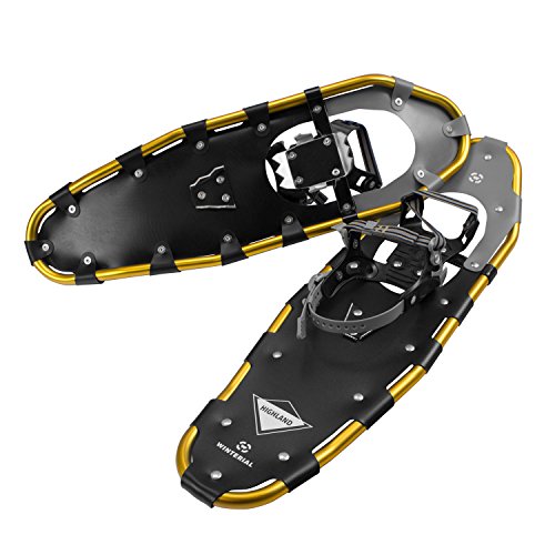 Winterial Highland Snowshoes 30 Inch Lightweight Aluminum Rolling Terrain Gold Snow Shoes with Carry Bag and Adjustable Poles
