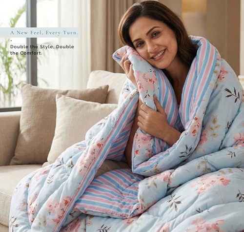 Image of BSB HOME Cloud Cotton Reversible AC Comforter for Double Bed | Super Soft 220 GSM Quilt /Duvet /Dohar | Lightweight All-Season Comforter | 88 x 90 Inches (1 Piece) (Aqua, Pink)
