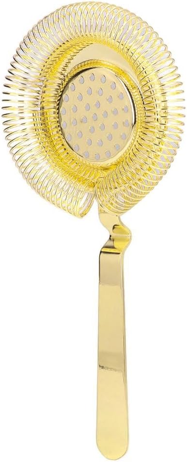 Cocktail Bar Strainer - 304 Stainless Steel Fine Filtering Professional Cocktail Strainer for Bartending, Bars and Restaurants, 8.19x3.66 in(Gold)