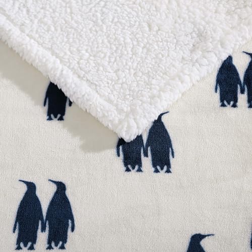 Image of Eddie Bauer - Throw Blanket, Ultra-Soft Plush Blanket with Faux Shearling Popcorn Fleece Reverse, Oversized Bedding for Couch or Bed (Emperor Penguin Blue, 50 inch x 60 inch)