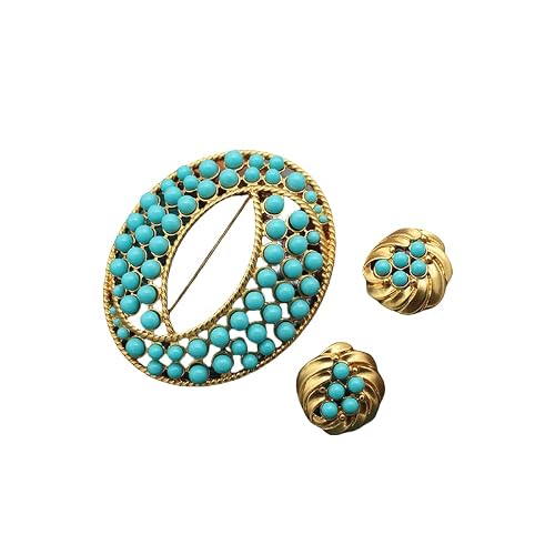 Trifari Style Floral Brooch & Earrings Set - Vintage Inspired Enamel Flower Jewelry, Classic Couture Pin Set, Faux Pearl