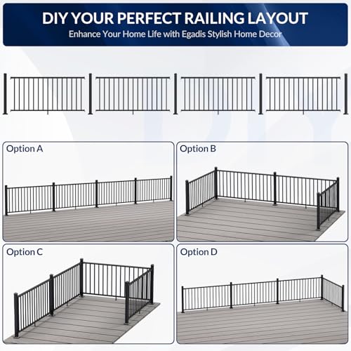 Image of Egadis 36 in. H x 24 ft. W Black Deck Railing Kit with 5 Post, Textured AAMA 2604 Powder-Coat Finish Modular Aluminum Railing System for Outdoor Decks, Porches & Balconies(4 Panel, 5 Post)