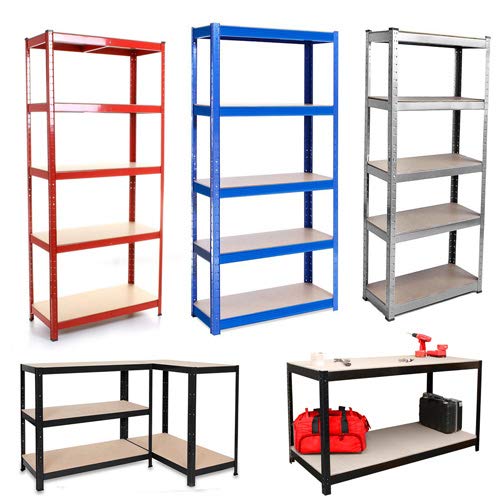 BRIEFNESSShelving Garage Racking Unit | Heavy Duty Storage Shelf 175KG Per Shelf 875KG Capacity | 5 Tier Galvanised 180cm x 90cm x 40cm Metal Steel & MDF Boltless Shelves