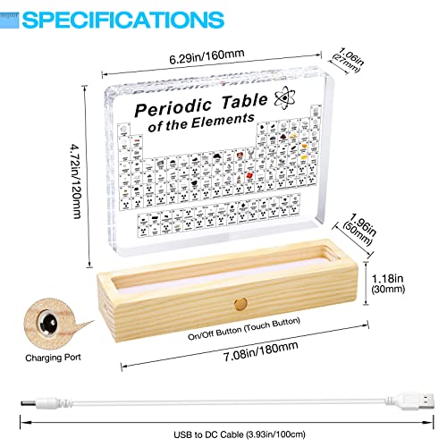 Jeebel Periodensystem der Echten Elementen, Periodensystem aus Acryl der LED Tischlampe mit 83 echten Elementproben, Periodic Table zum Lehrwerkzeug Basteln kreativ Geschenk für Schüler Lehrer Kinder