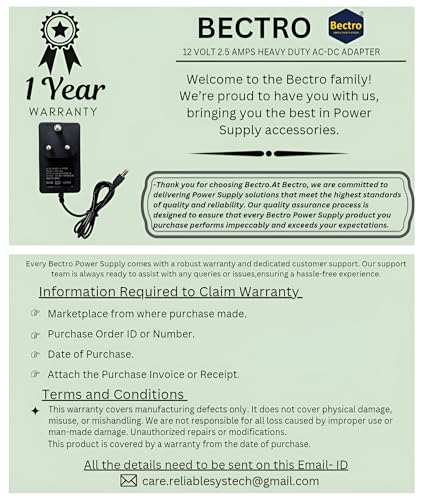 Bectro 12 Volt 2.5 Amps Heavy Duty 3 pin Plug-in Power Adapter/Supply for WiFi Broadband Routers, LED Striplight, CCTV Camera, DC Motor Other... - Image 6