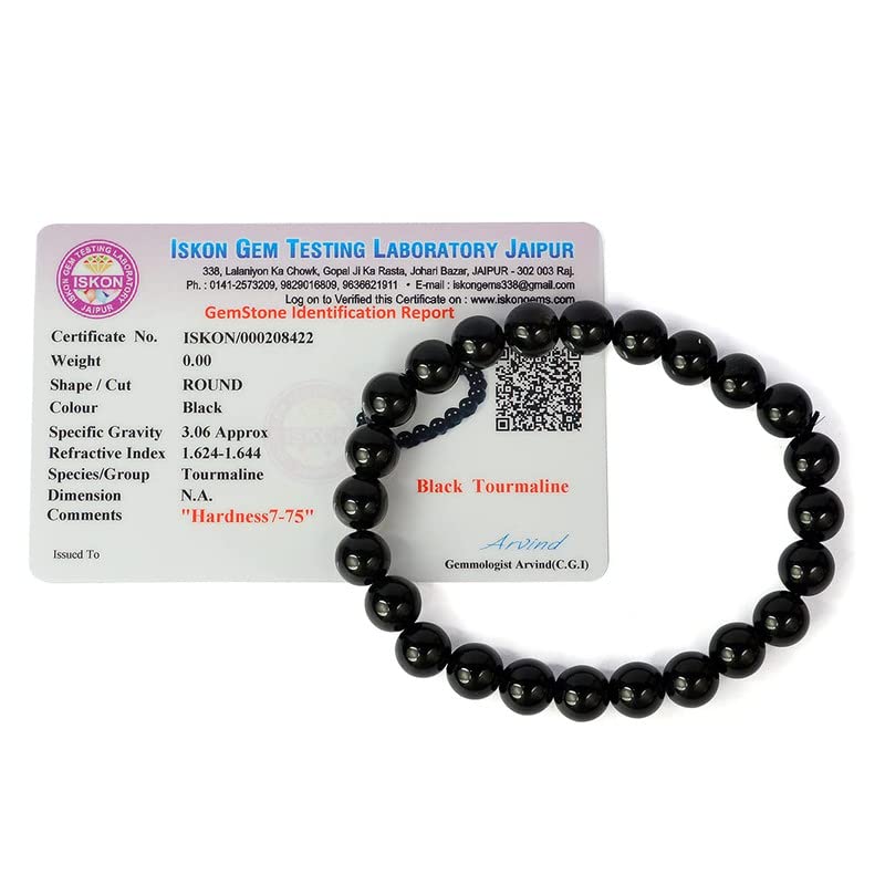 Bracelet en tourmaline noire de qualité supérieure avec perles de cristal de 8 mm