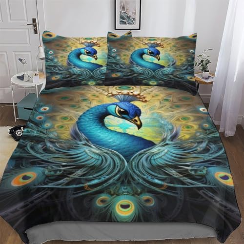 Housse de couette paon 220x240 cm avec 2 taies d'oreiller microfibre - 2