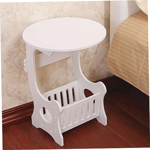 Table basse ronde et panier de rangement Cabilock blanc mini table appoint compacte - 3