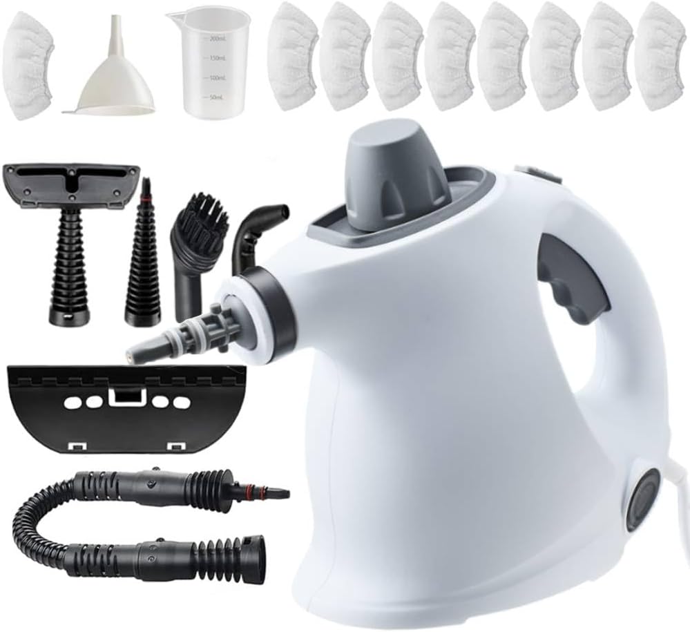 Saker Steam Cleaner for Home Cleaning 2026 Plus|Handheld Portable Steamy Clean for Car,Bathroom,Kitchen,Furniture,Couch,Carpet,Tile|Multiple Nozzles Kit|Chemical-Free (1Set+4 Fiber Cloths)