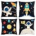 Juvale 4 Pack Spaceship Decorative Kids Throw Pillow Covers, 4 Designs, Astronaut, Rocket Ship, Galaxy Theme (18 x 18 in)