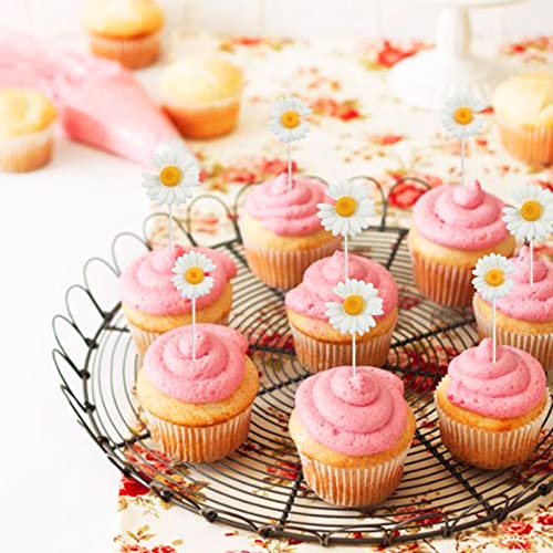 Keaziu 15Pcs Daisy Cupcake Toppers Daisy Flower Cupcake Picks Flower Theme Spring Birthday Wedding Bridal Baby Shower Birthday Party Decoration Supplies White #TOP2
