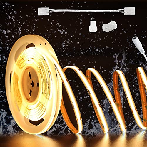PAUTIX COB LED Streifen Warmweiss 2700K DC24V Wasserdicht Ip65, 10m 504LEDs/M LED Strip Lights CRI90+, LED Band für Zuhause Küche DIY mit 8mm Cob Verbinder (Netzteil nicht im Lieferumfang enthalten)