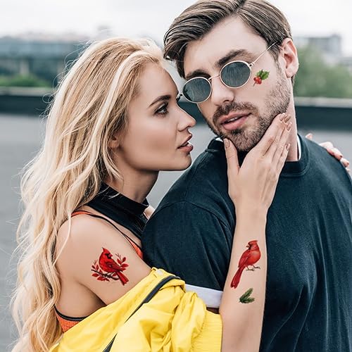 Father.Son 17 Pieces Red Cardinals Birds Temporary Tattoo Stickers For Women Girl thumb #4