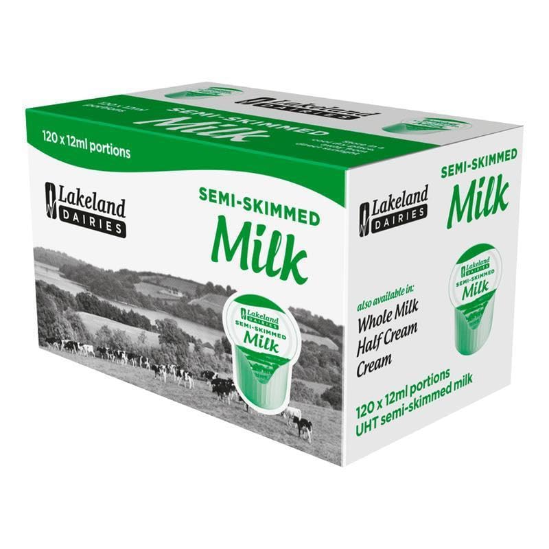 Lakeland Semi-Skimmed Milk Pods 12ml (Pack of 120) UHT Long-Life Milk Portions | Coffee Machine Compatible Pods | No Refrigeration Required | Ideal for Office Catering & Home