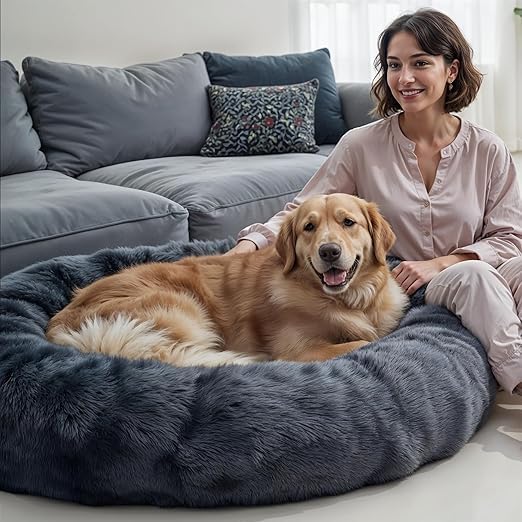 Image of ZEXSAZONE Round Donut Pet Bed for Cats, Puppies, and Dogs, Cozy and Plush, Raised Bedside Support, Both Sides Use Like 2-in-1, Washable, Sizes for Small, Medium, and Large Pets. (Grey, Medium)