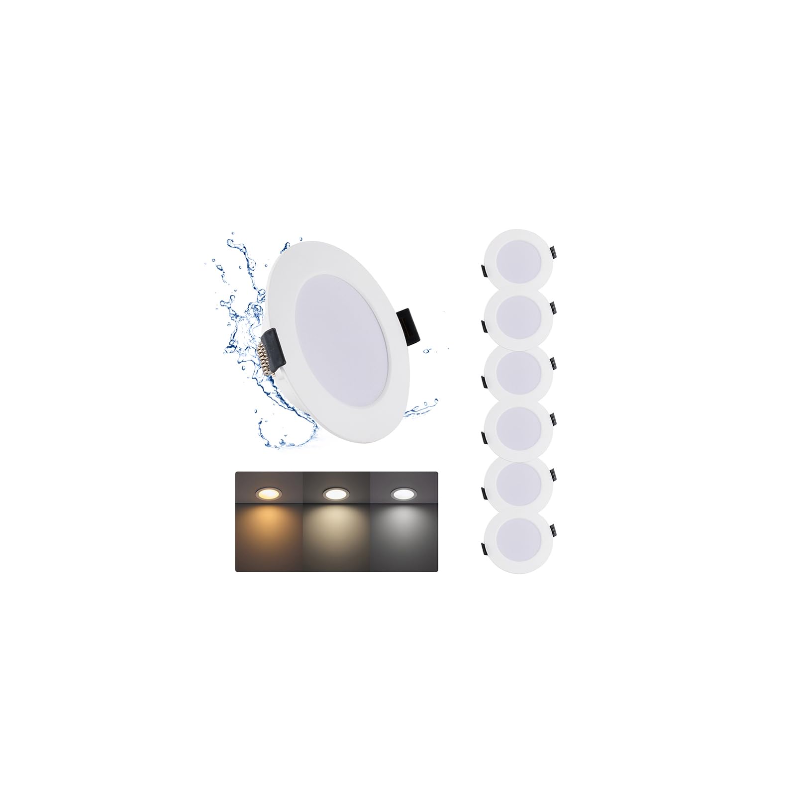 Lot de 6 Spot LED Encastrable 7W, Spot Salle de Bain, Blanc Chaud Blanc Neutre Blanc Froid 3000K/4000K/6500K, Spots de Plafond LED 100mm, pour Cuisine Salon, Rond