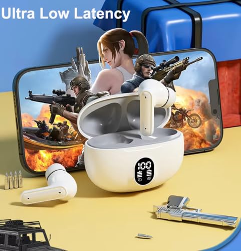 Image of YOYO pods Gaming Earbuds with Compact Design. 30 Hours Playtime, Bluetooth 5.3 + ENC, 13mm HD BASS Drivers, IPX5 Sweat-Proof,Built-in Mic for Android & iOS (White)