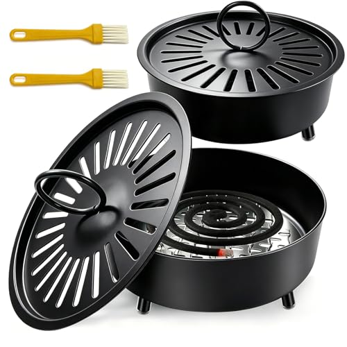 Rongrongago Lot de 2 Support Spirale Anti Moustique avec 2 Brosses, Porte Spirale Anti Moustique Structure en Fer Ajouré Anti-Brûlure, Boîte à Bobines de Moustiques pour Usage Intérieur et Extérieur