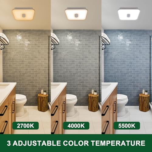 Image of Akicon Bathroom Exhaust Fan with Light, 15W Dimmable 3CCT LED Light with 5W Night Light Bathroom Fans for Ceiling, 90 CFM, 1.5 Sones Ventilation Fan for Bathroom and Home, Square, Silver