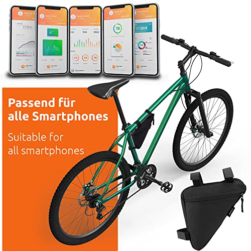 ECENCE Fahrradtasche Rahmen - 1L, wasserdicht für Handy, Geld, Ausweis & Flickzeug - Fahrradrahmentasche - einfache Klettmontage - Reißfestes Nylon, Schwarz