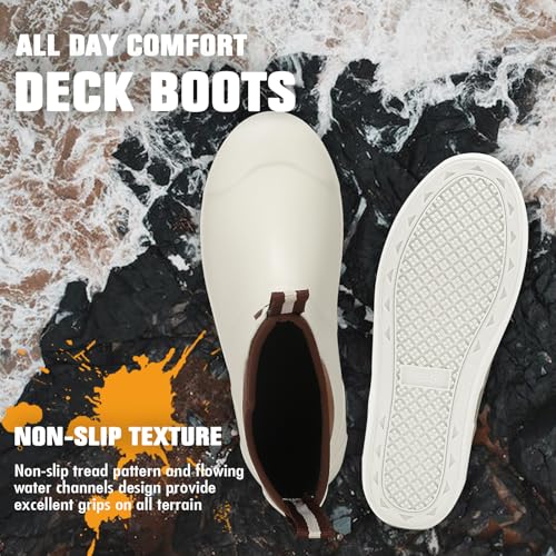 Image of Men's Deck Boots, Deck Shoes Waterproof Rain Boots, Saltwater Fishing Ankle Boots, Non-Slip Rubber Garden Muck Boots for Gardening Boating Camping Sailing Fishing