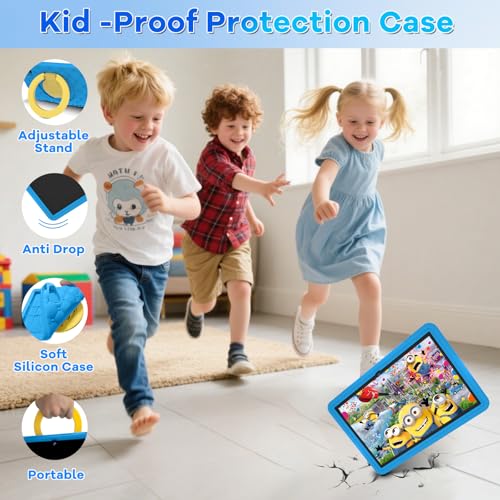 DMOAO Kinder Tablet 10 Zoll Android 15 mit 30GB RAM + 64GB ROM(2TB), 5G WLAN 6, Widevine L1, Elterliche Kontrolle, 8-Core, 6000 mAh, Kids Tablet mit Kinder Hülle Eva + 360° Drehbarer Ständer, Blau 6